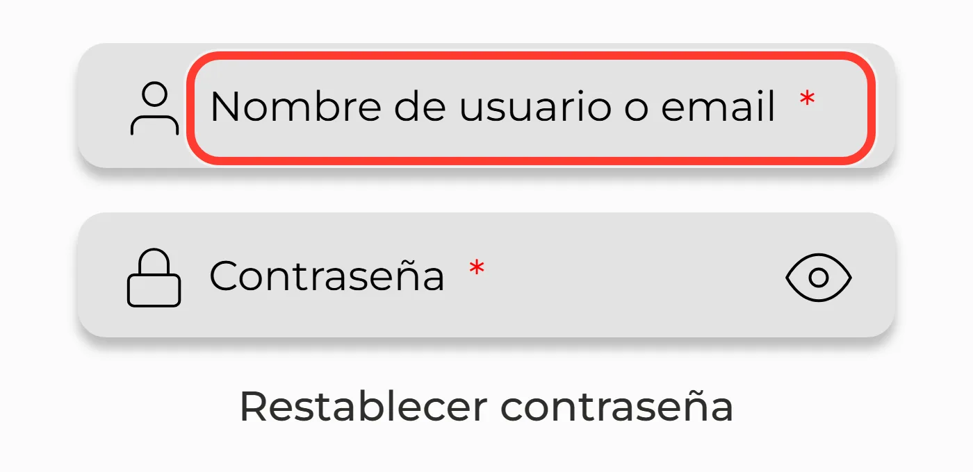 Campo de nombre de usuario o email en el acceso a MiCasino