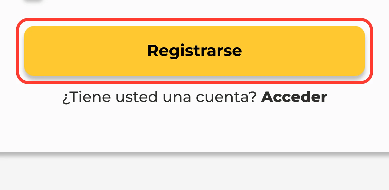 Botón Registrarse para confirmar la creación de cuenta en MiCasino